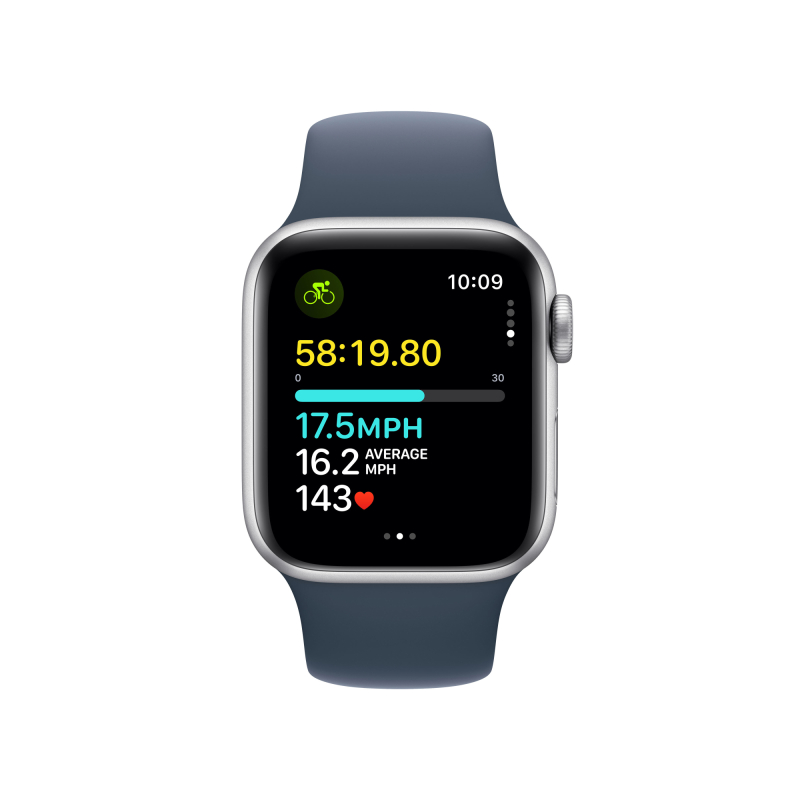 Apple Watch SE 2024, 44 мм, корпус из алюминия цвета «Серебристый», спортивный ремешок, размер S/M