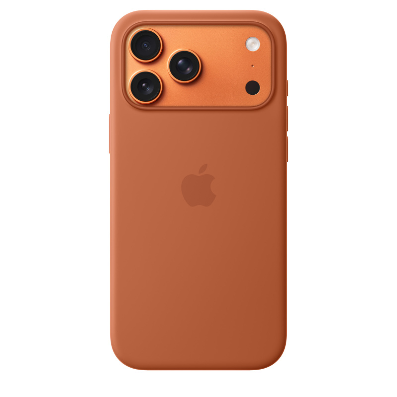 На фото изображено Чехол защитный Apple Silicone Case with MagSafe для iPhone 17 Pro Max, терракотовый