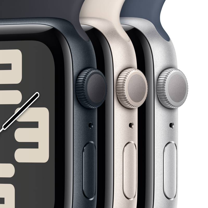 Apple Watch SE 2024, 44 мм, корпус из алюминия цвета «Тёмная ночь», спортивный ремешок, размер S/M