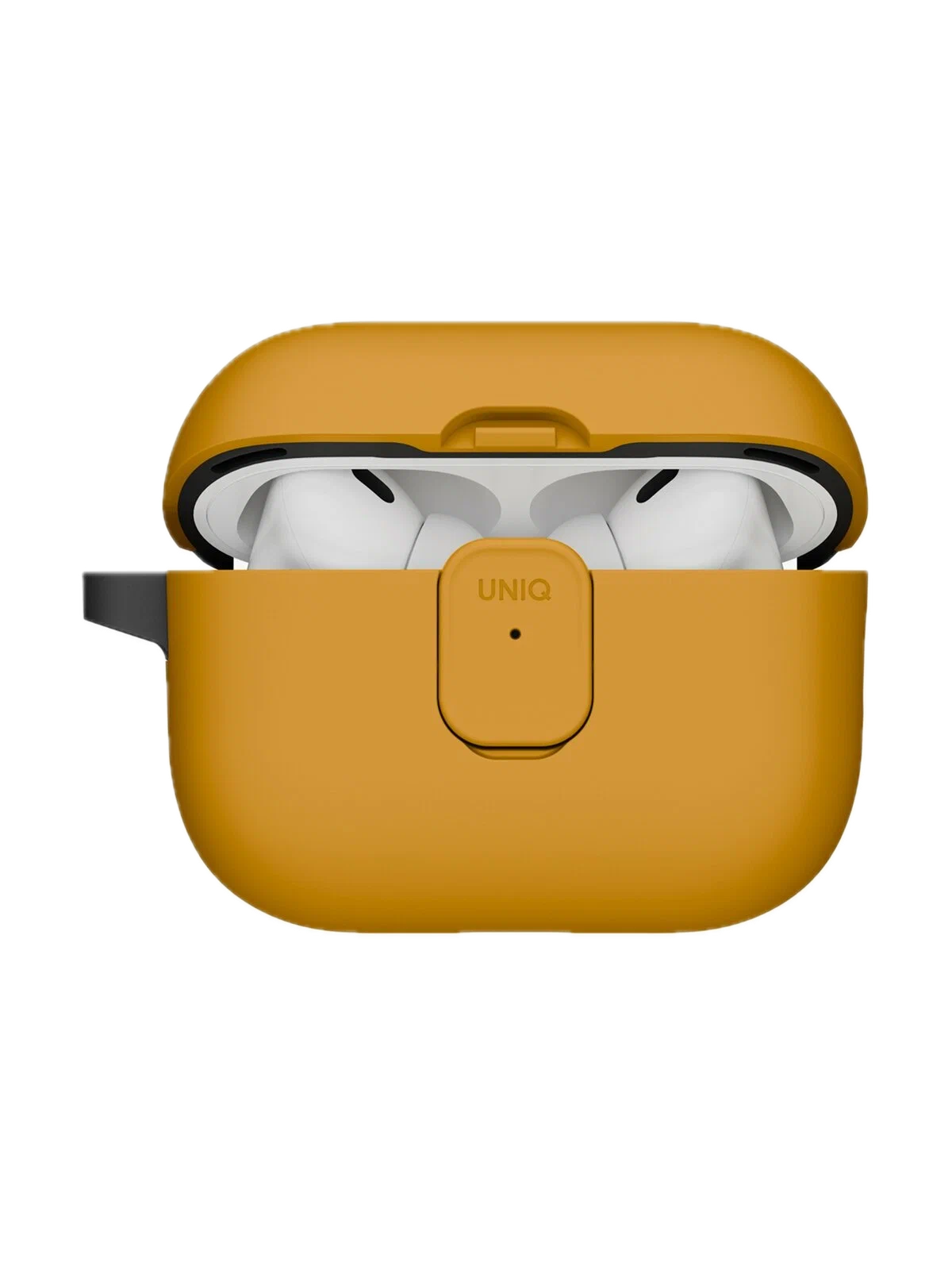 На фото изображено Чехол Uniq CLYDE Lock case для AirPods Pro 3, Racing Yellow/Dark Grey