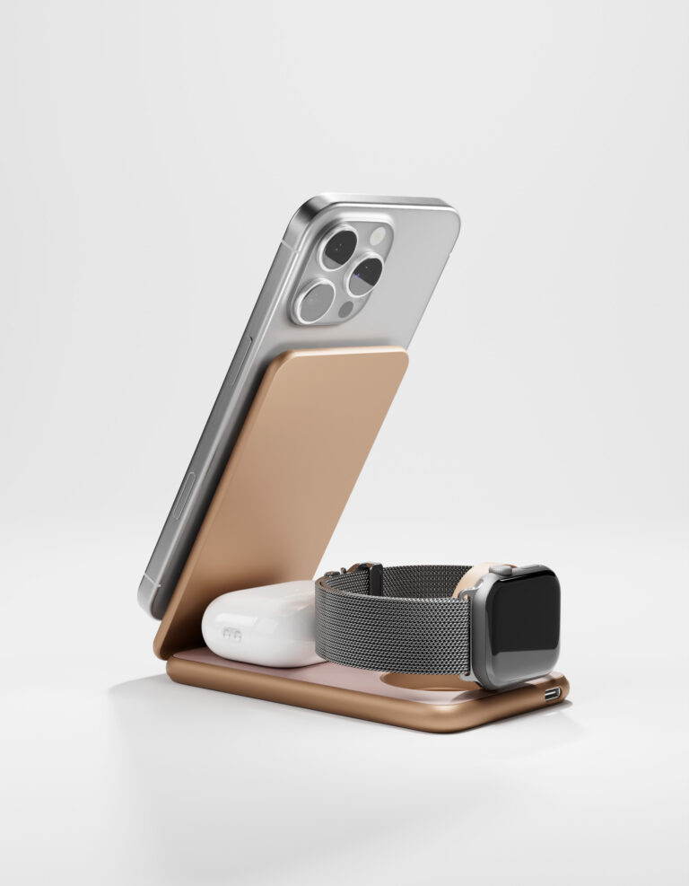 На фото изображено Беспроводное зарядное устройство VLP Alum Power Pro, песочный титан