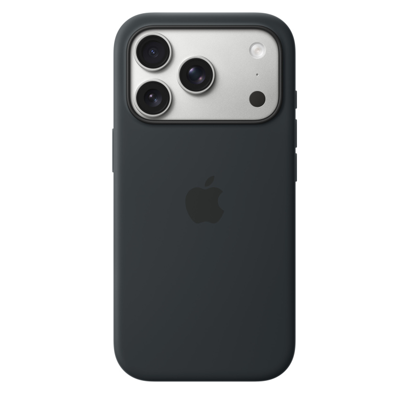 На фото изображено Чехол защитный Apple Silicone Case with MagSafe для iPhone 17 Pro, чёрный