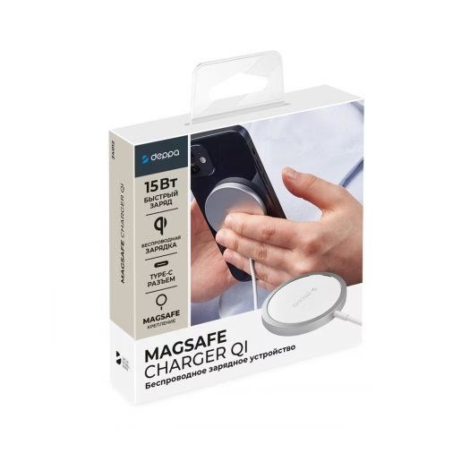 Беспроводное зарядное устройство MagSafe Charger Qi 15Вт, белый, серебристый Беспроводное зарядное устройство MagSafe Charger Qi 15Вт, белый, серебристый