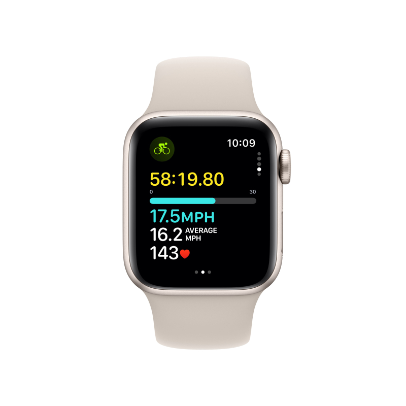 Apple Watch SE 2024, 44 мм, корпус из алюминия цвета «Сияющая звезда», спортивный ремешок, размер M/L