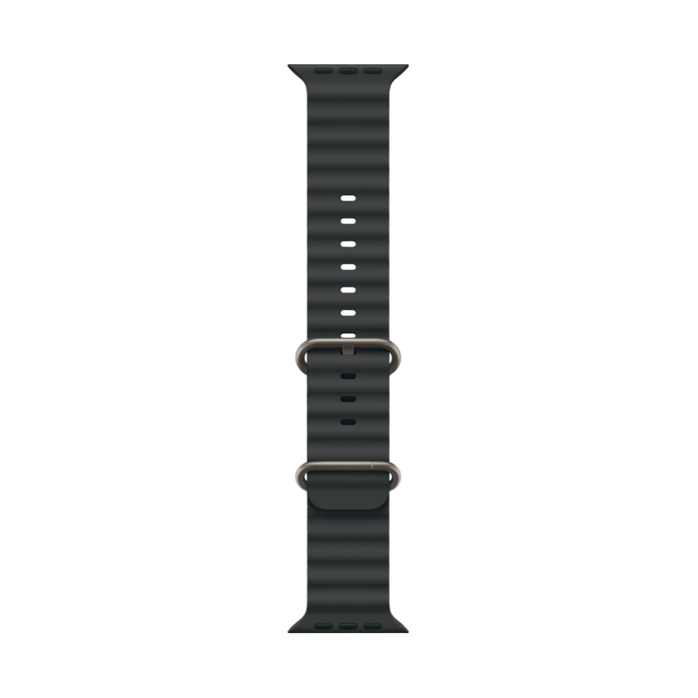На фото изображено Apple Watch Ultra 3 GPS + Cellular, 49 мм, корпус из натурального титана, ремешок Ocean Band, цвет чёрный
