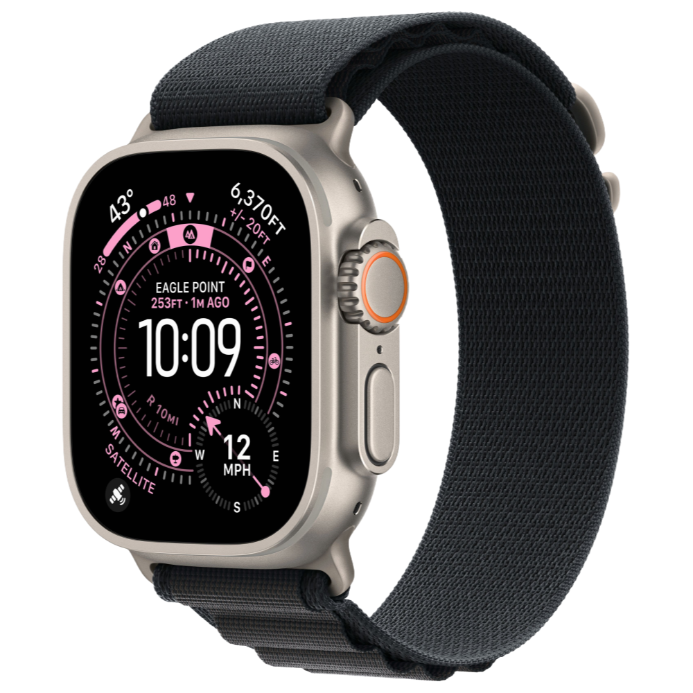 На фото изображено Apple Watch Ultra 3 GPS + Cellular, 49 мм, корпус из натурального титана, ремешок Alpine, цвет терракотовый, S