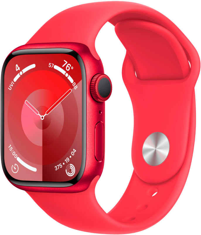 Apple Watch Series 9, 41 мм, корпус из алюминия цвета «(PRODUCT)RED», спортивный ремешок, размер S/M