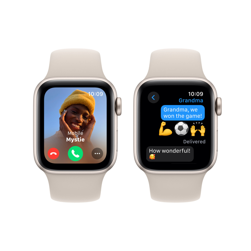 Apple Watch SE 2024, 44 мм, корпус из алюминия цвета «Сияющая звезда», спортивный ремешок, размер M/L