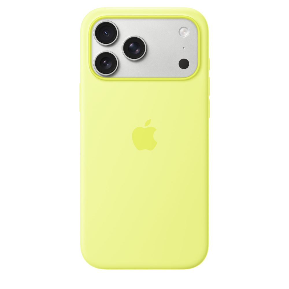 На фото изображено Чехол защитный Apple Silicone Case with MagSafe для iPhone 17 Pro Max, жёлтый