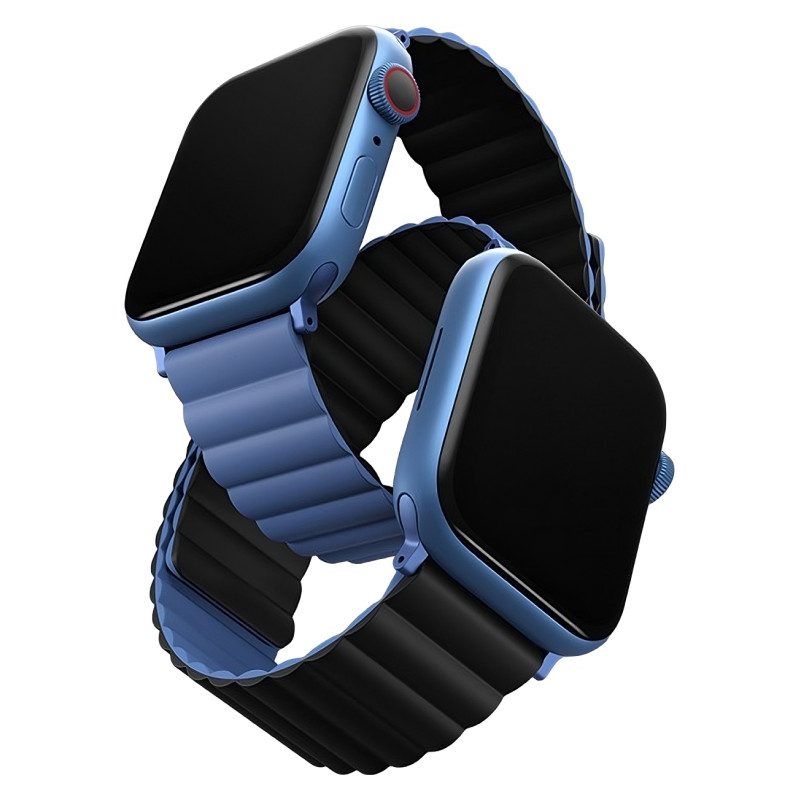 Фото Ремешок силиконовый двусторонний Uniq для Apple Watch (44,45,46,49 мм), чёрный-синий