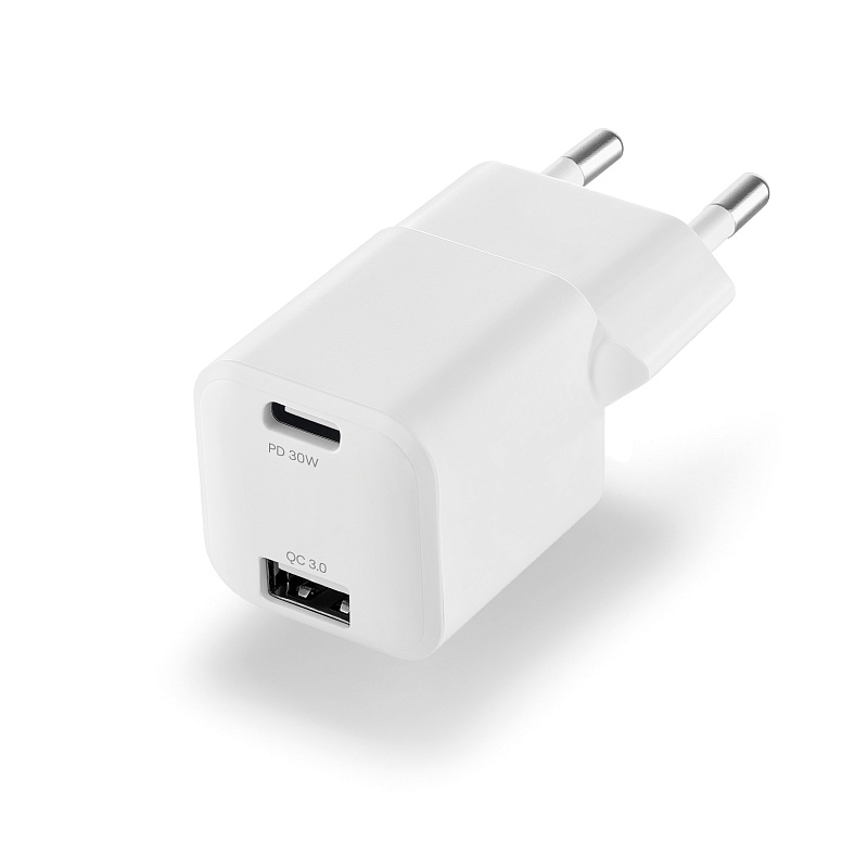 Сетевое зарядное устройство uBear Pulse Dual, GaN, 30 Вт, белый Сетевое зарядное устройство uBear Pulse Dual, GaN, 30 Вт, белый